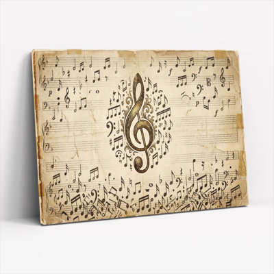 Astoria Grand Musical Notes And Treble Clef Vintage Sheet Music Canvas Wrapped Wall Art Oil Painting Print Set Of 1