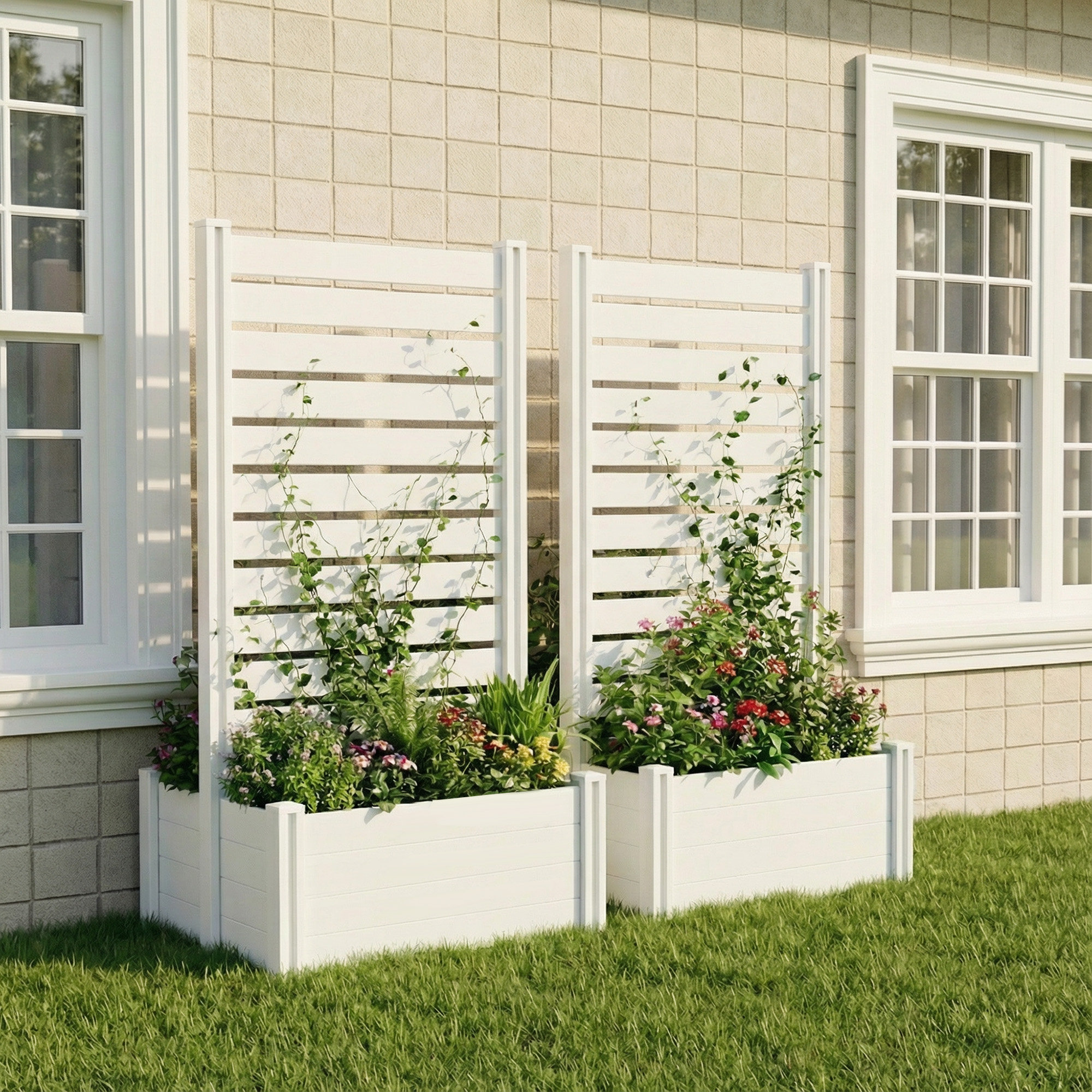 Latitude Run® Outdoor White PVC Planter Box with Trellis for Climbing — free download