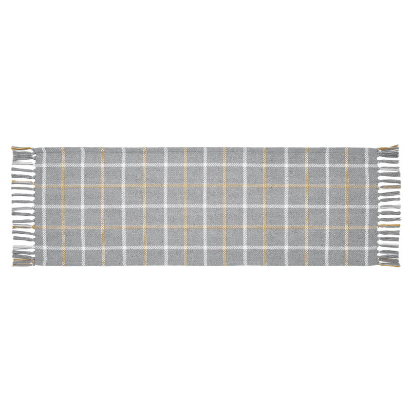 Harvest Blessings Charcoal Gray Plaid Cotton Table Runner 12x36