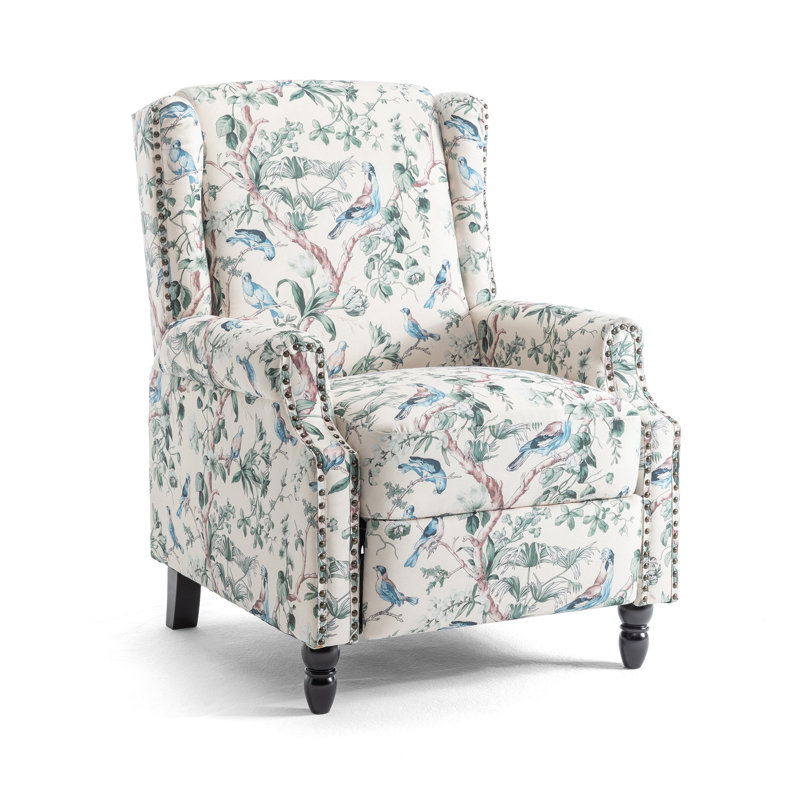 Ameiah 74 cm W Upholstered Wing Back Manual Push Back Recliner with Naihead Trims, Bird Polyester