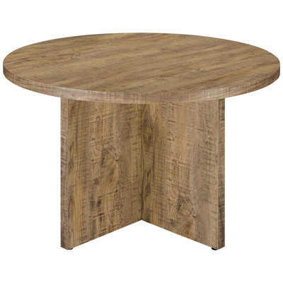 Round Dining Table For Kitchen And Dining, Mango Finish, Sculpted Geometric Base, X - Cross Legs, Seats 4, Style, 30x47.31x47.31 Inches, Engineered Wood Ensemble With Warm Tone, Paneled 30 Inches