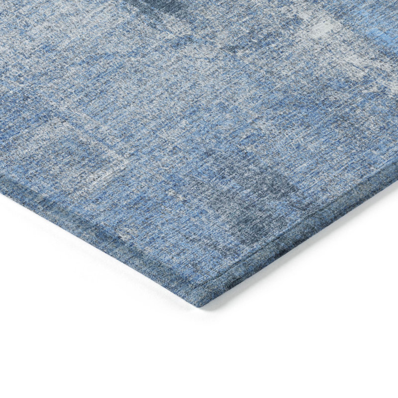 3' X 5' Denim Blue Abstract Washable Indoor Outdoor Area Rug