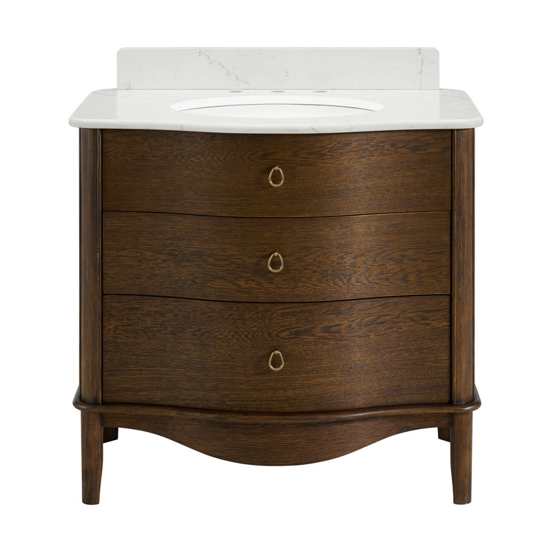 Grace 36" Single Bathroom Vanity In Statuario Quartz, 36'', Enhanced Brown Oak