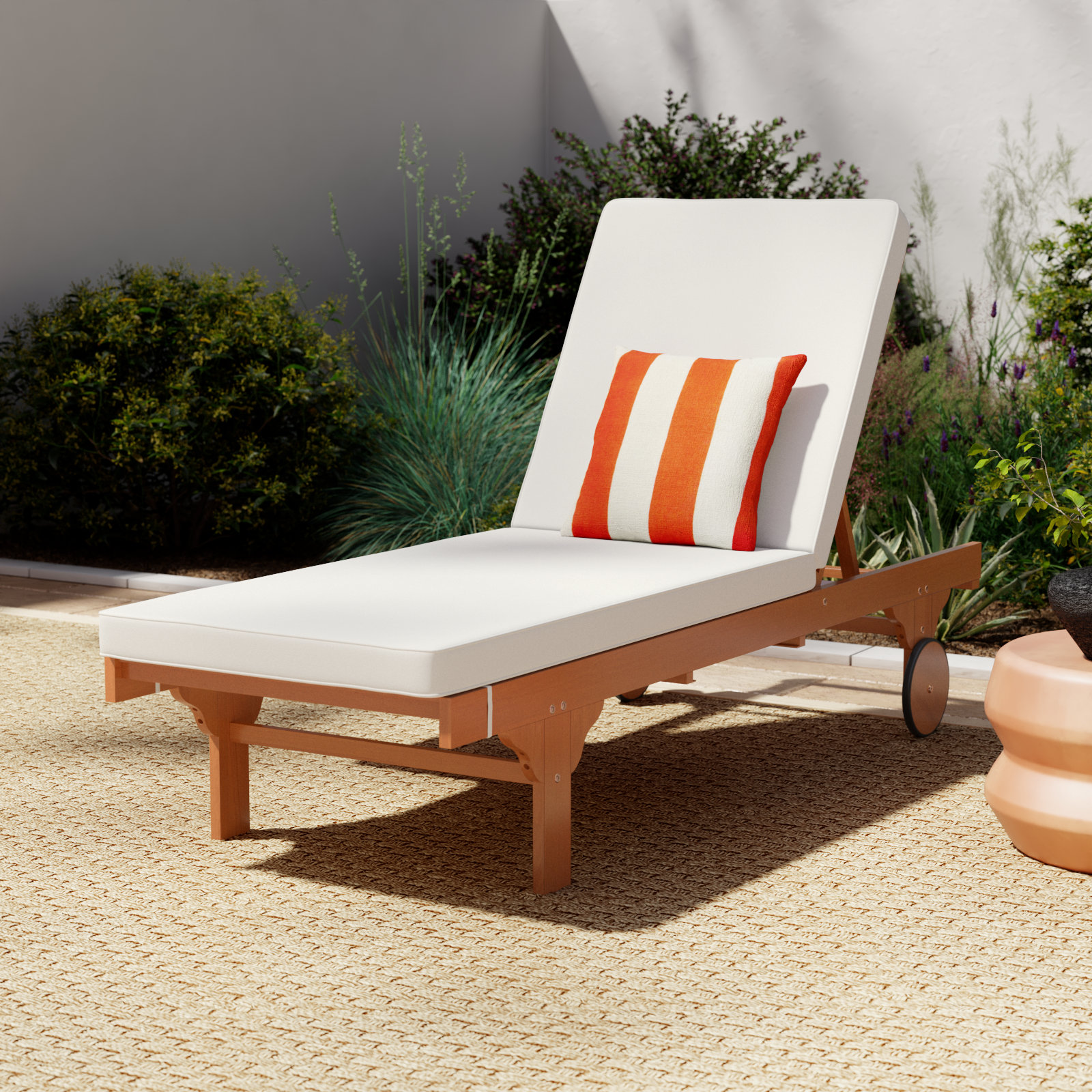 Alvah 78.70" Long Reclining Eucalyptus Single Chaise with Cushions, Beige, Natural