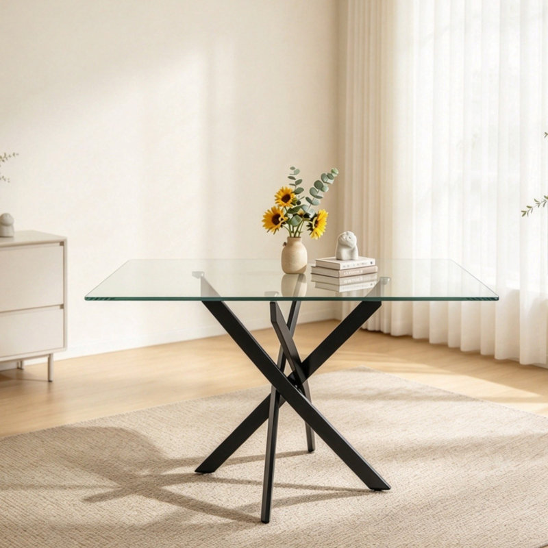 with Stainless Steel Base Dining Table, Noir