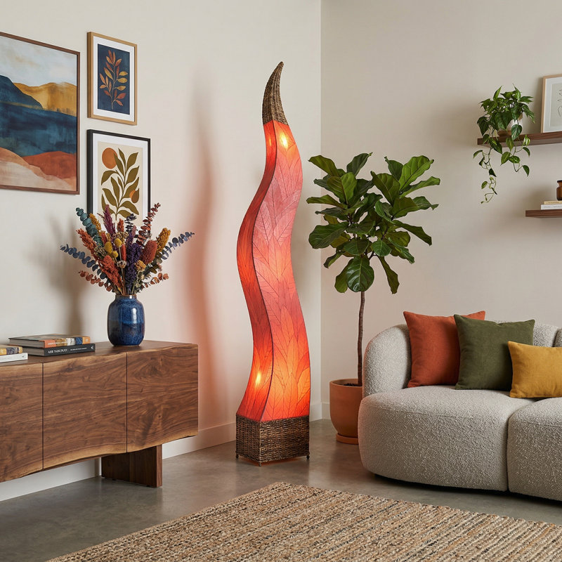Zoye 72'' Brown Column Floor Lamp, Red