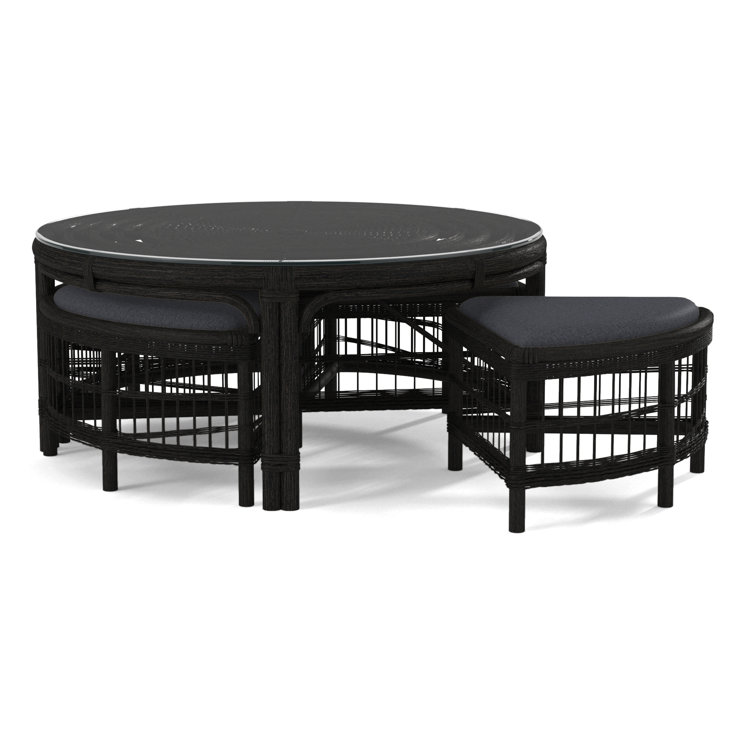 Table basse en rotin avec bancs Raffles
