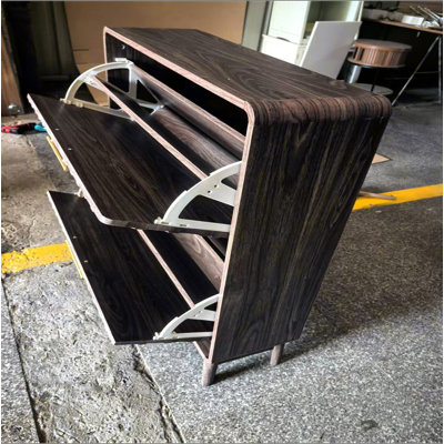 Armoire à chaussures 31,5 po en noyer, armoire à chaussures autoportante moderne Mid-Century, rangement autoportant avec 2 tiroirs rabattables, convient pour l'entrée, le couloir et le vestibule
