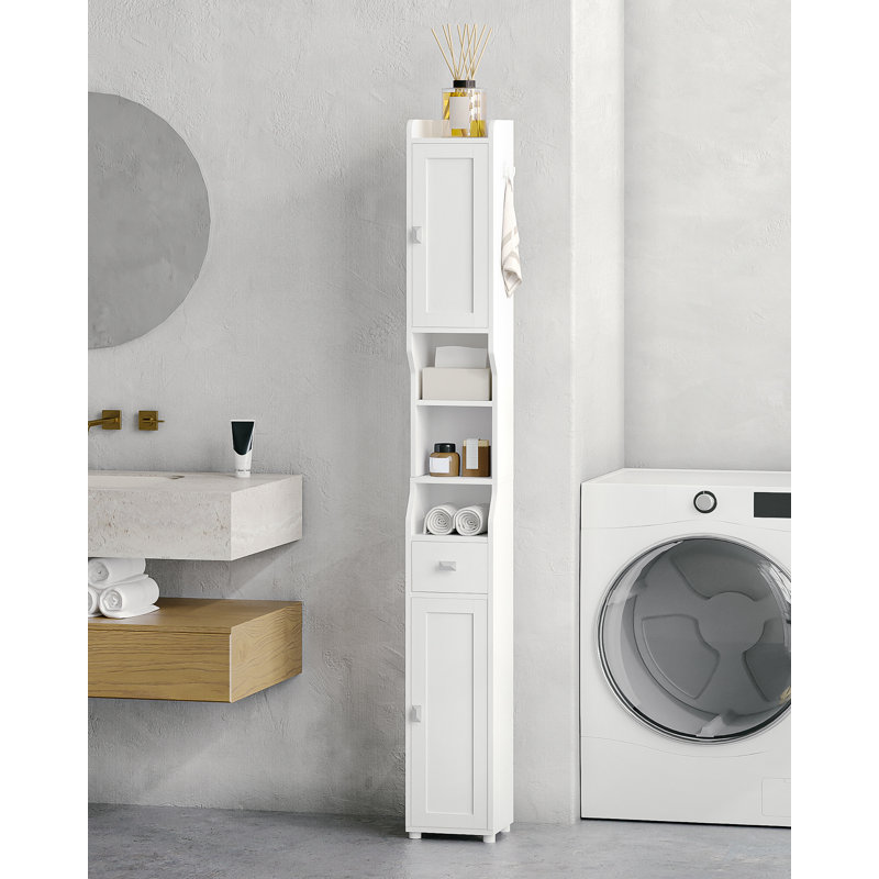 Bathroom Storage Cabinet, Narrow Toilet Paper Storage Cabinet, Tall Toilet Paper Holder with 2 Doors and1 Drawer, Bathroom Organizer with Adjustable Shelf, 1 Hook for Small Spaces