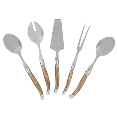 5 Piece Stainless Steel Wood Stainless Steel Hostess Set