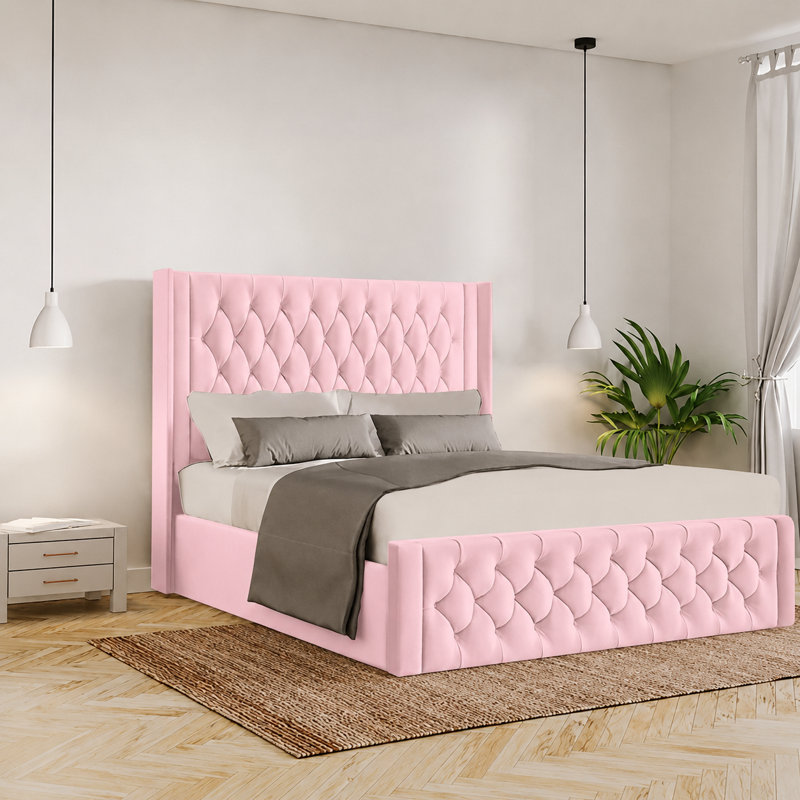Barrientez Upholstered Ottoman Storage Bed, Double (4'6), Pink