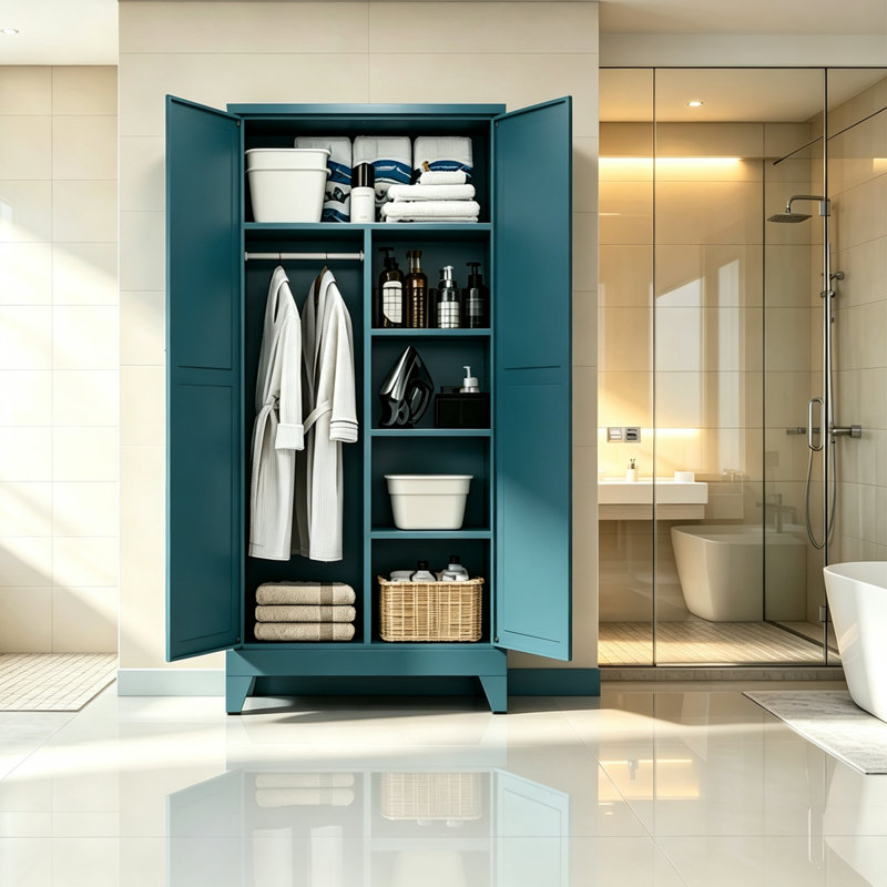  Armoire-penderie de 71 po de hauteur en métal avec tringle, 2 portes et plusieurs tablettes, Bleu