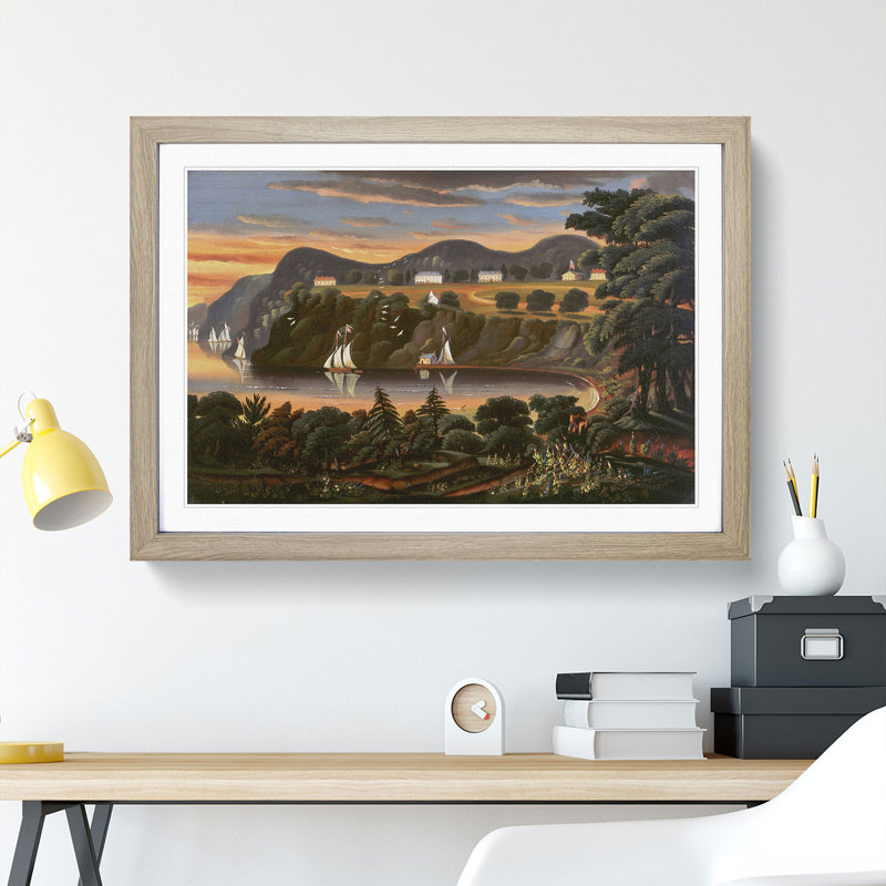 View of Hudson River by Thomas Chambers - Picture Frame Painting, 48cm H x 65cm W x 2cm D, Oak