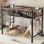Lit mezzanine simple en métal avec échelle, tablettes de rangement et bibliothèque, sans sommier, finition noire chic