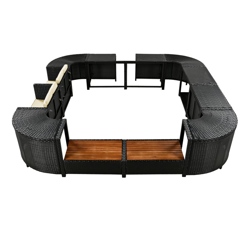 Wexley Spa Outdoor Rattan Sectional Sofa Set with Mini Sofa,Wooden Seats and Storage Spaces, Beige