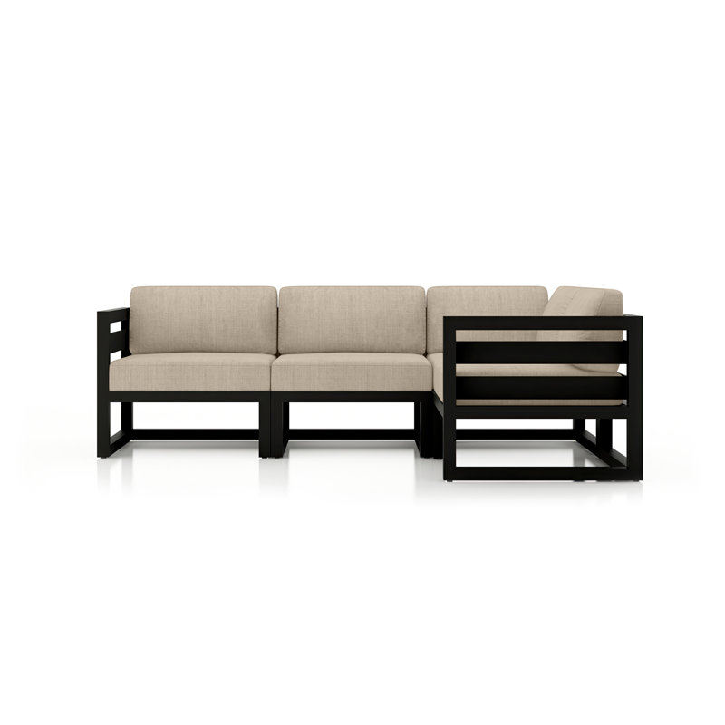 Avion 4 Piece Sectional Set, Canvas Flax Sunbrella® Canvas, Black