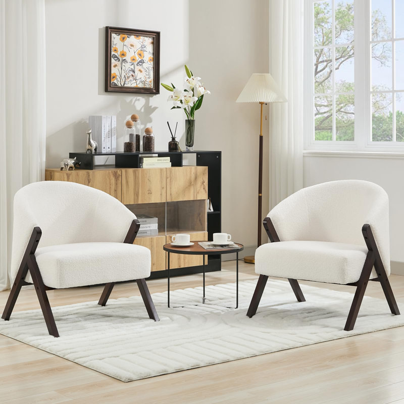 Chaise d'appoint Mid-Century moderne et confortable avec cadre en bois, Beige