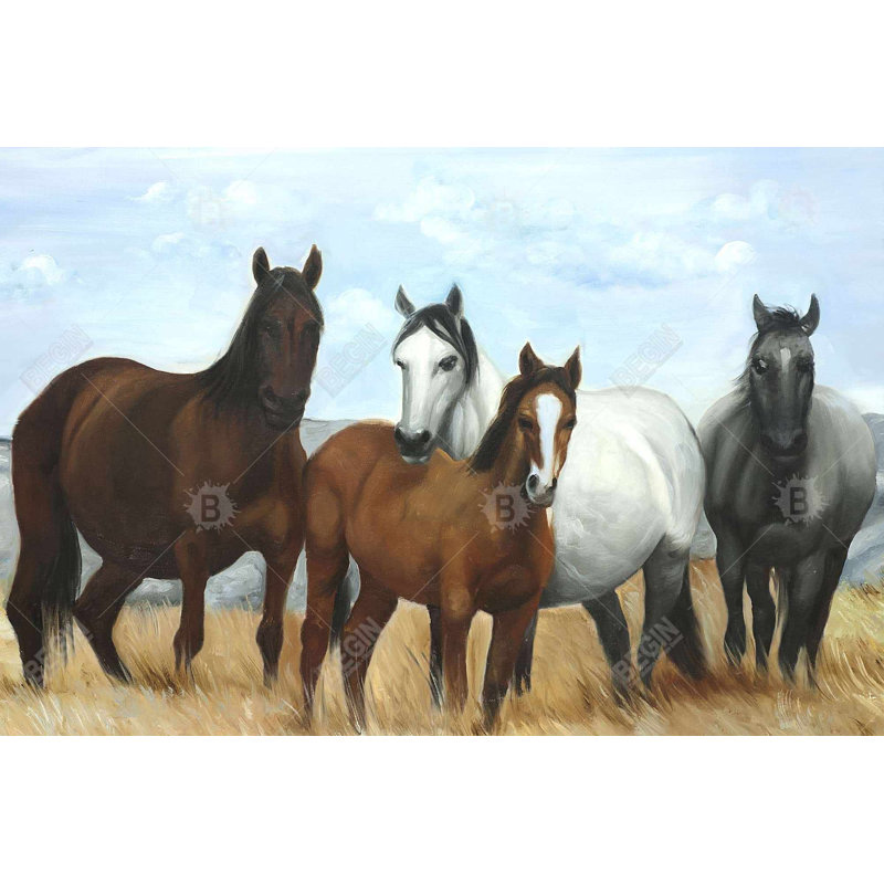 Chevaux dans la prairie sur toile | Décoration de chambre rustique