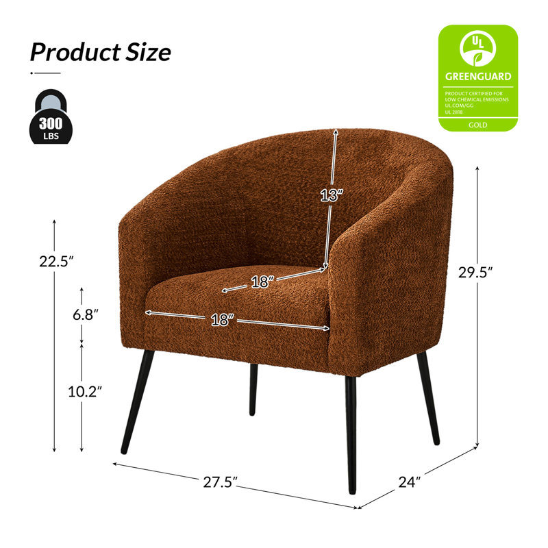 Chaise avec accoudoirs modernes 27,5 po Cadie, Polyester rouille