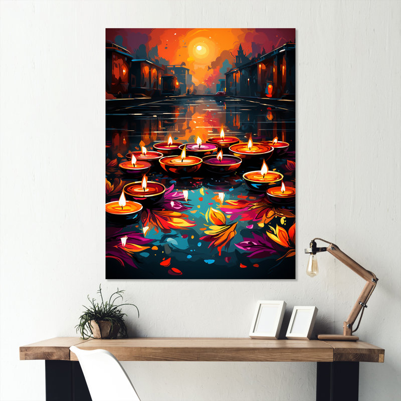 Indian Art Diwali Lights 2 - Art mural indien en métal, H 32 po x l 24 po x P 1 po