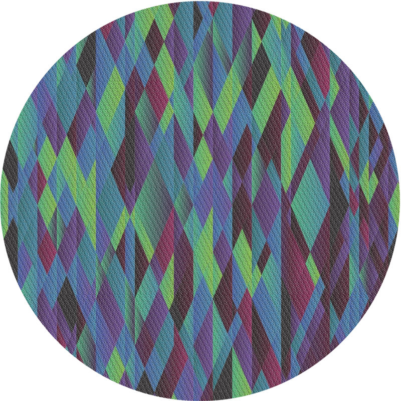 Tapis vert/brun/bleu à motif, Rond 5 pi