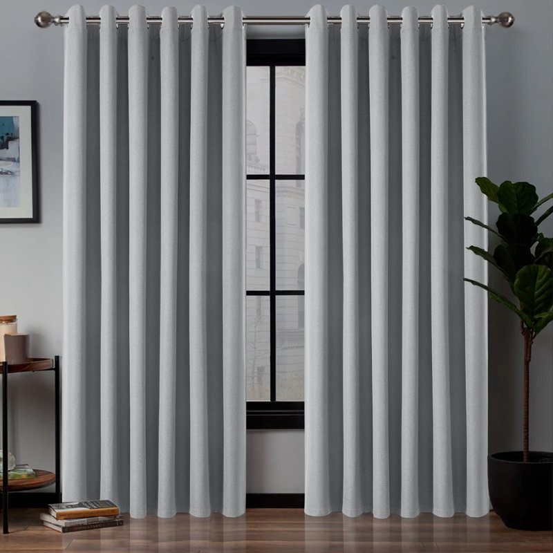Linen Blackout Eyelet Curtains - Thermal Insulated Room Darkening Window Panels, Grey, 229cm Width x 229 cm Drop