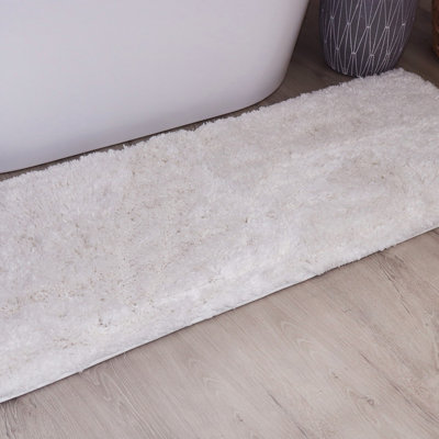 Tapis de couloir de salle de bain, tapis de bain absorbants très doux, antidérapant, séchage rapide, lavable à la machine, confort moelleux pour le plancher de la salle de bain, la baignoire, la douche et les accessoires de décoration intérieure, 21 x 54, blanc