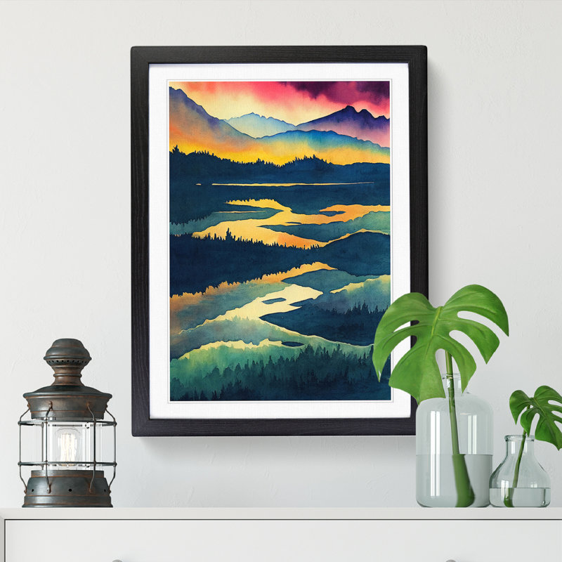 Watercolour Lake Vol.2 1 Piece Single Picture Frame Wall Art, 64cm H x 46cm W x 2cm D, Oak