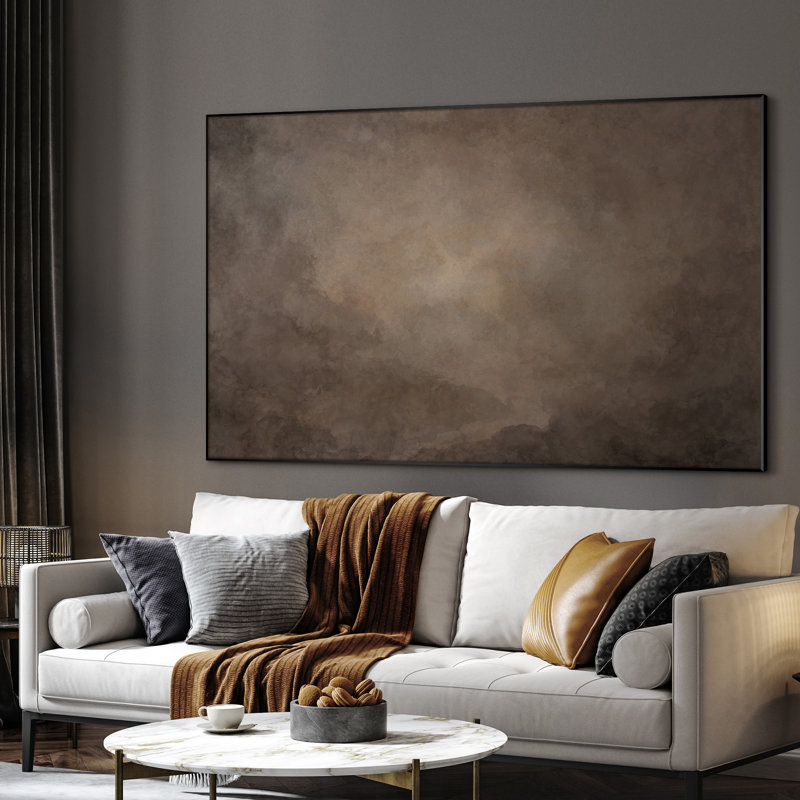 Extra Large Wall Art Fabric Print - Brown Cloud Neutral Abstract Artwork Decor for Living Room or Bedroom - "Frame Assembly Required (Unfinished Frame)"