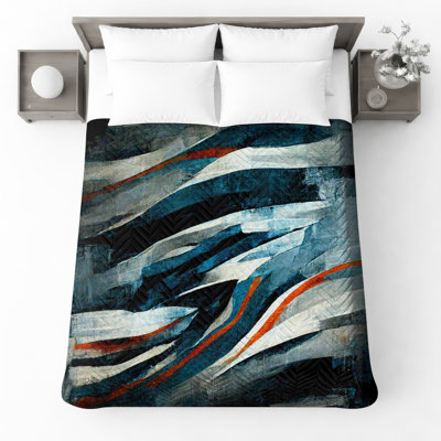 Blue Abstract Waves Quilted Bedspread All Sizes