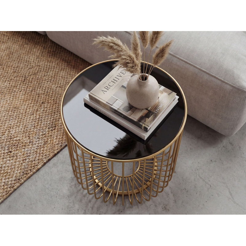 Gold Glass Top Wire Frame Side Table