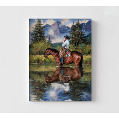 Cowboys Crossing River Painting Print, Horse River Art, Wild Farm Horse Decor Idea, Old West Ranch Inspired Home Remodel Print
