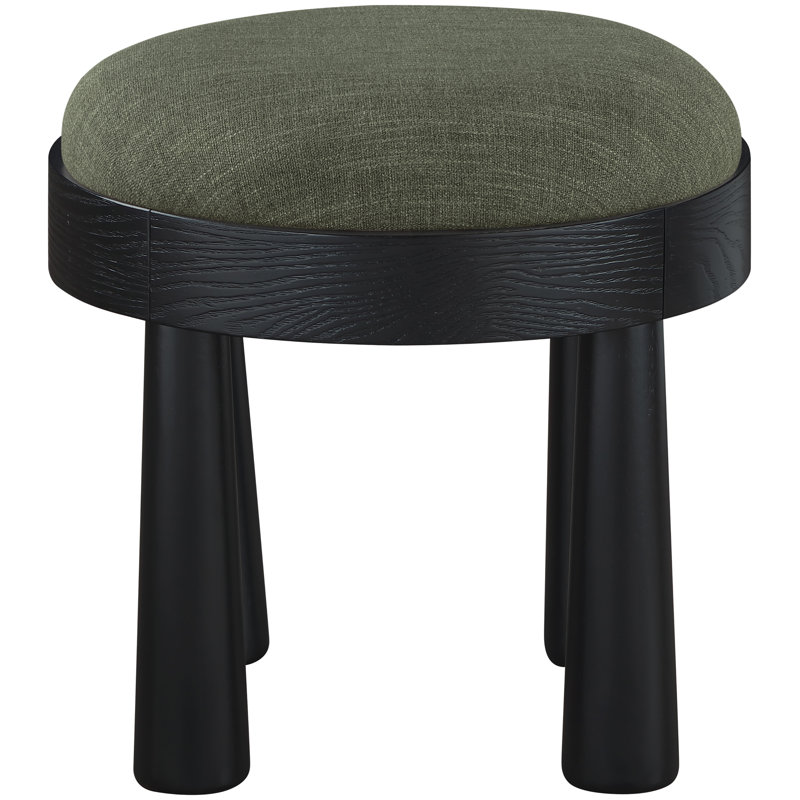 Repose-pieds rembourré Larea, Tissu olive texturé en lin, Teinte noire