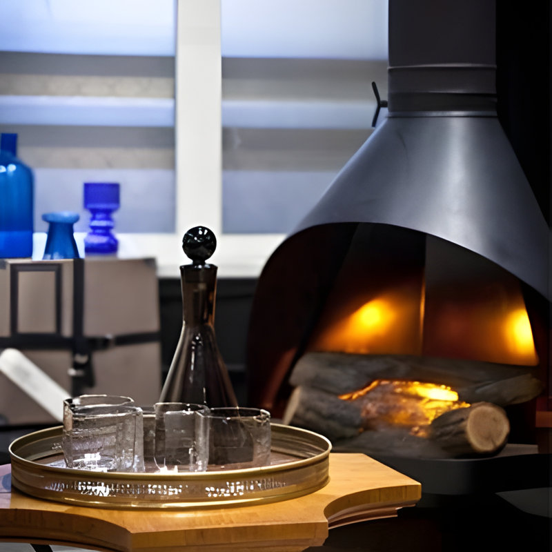 34" Malm Zircon Direct Vent Gas Fireplace MCM Mid Century Modern Cone Fireplace, Matte Black