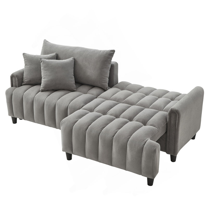 Canapé-lit futon de 83 po, canapé-lit confortable en polyester avec 2 coussins carrés, canapé-lit convertible avec dossier réglable, causeuse moderne pour le salon, gris