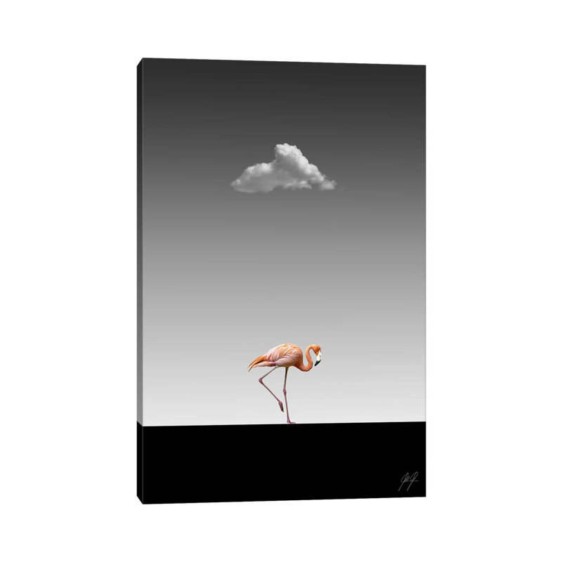 Impression d’art graphique Flamingo Catwalk II par Kathrin Federer, Pas de tapis, H 40 po x l 26 po x P 1,5 po, Toile tendue