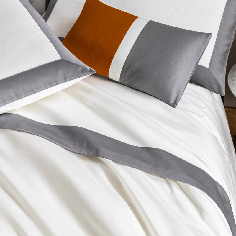 Bold Sateen Duvet Cover, Milk/Slate Gray, Queen Duvet Cover