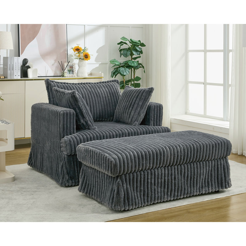 [NEW ARRIVED] 47.7'' Oversized Corduroy Chaise Longue With Ottoman, Dark Grey