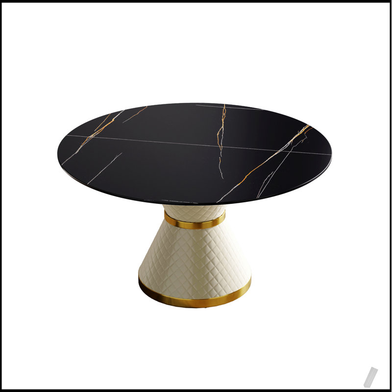 Table de salle à manger moderne en pierre artificielle avec base en acier au carbone pour 6 personnes, durable et élégante