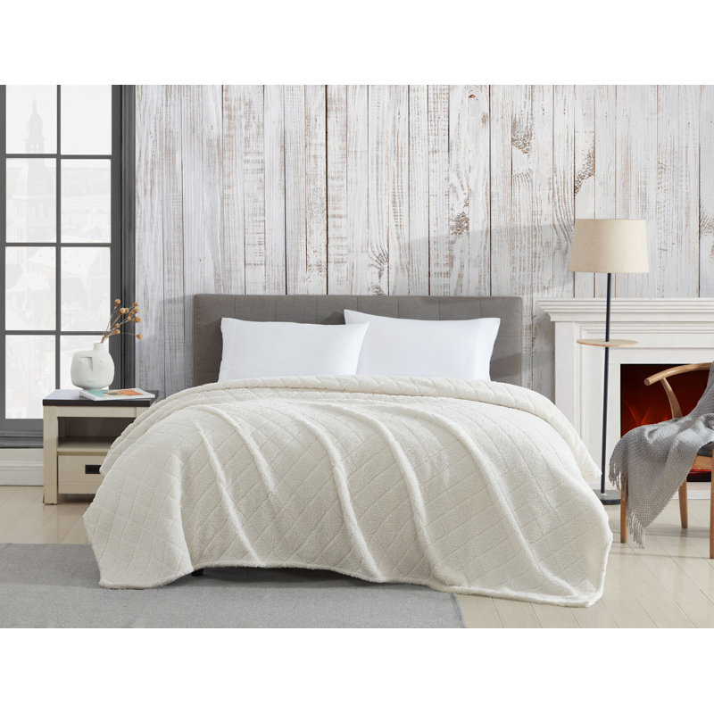 Coleman® Diamond Embossed Sherpa Plush Throw Blanket/Coverlet, Queen, Off White