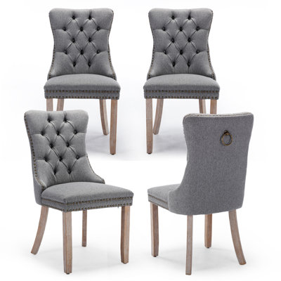 Linen Fabric Upholstered Dining Chairs Set of 4,Gray