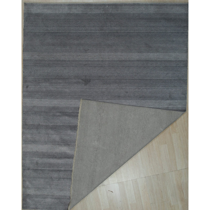 Blue Hand-Knotted Wool Viscose Striated Texture Geometric Modern Contemporary Carpet Rug, 9' x 12'