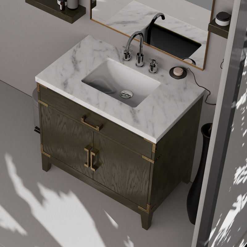 Meuble-lavabo simple avec plateau en marbre, Chêne brun