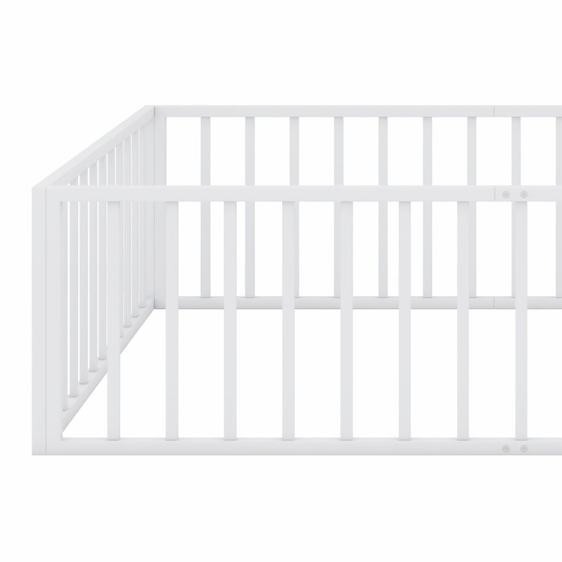 Structure de lit en métal avec clôture et porte, Blanc, Lit double