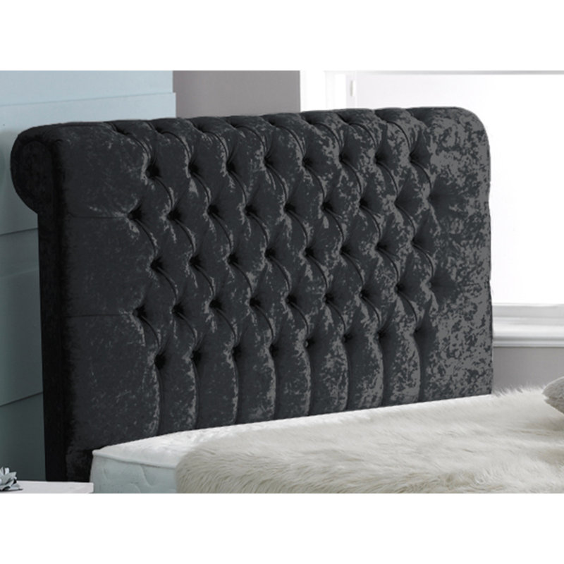 Coraline Upholstered Bed, Black Crush Velvet, Small Double (4')