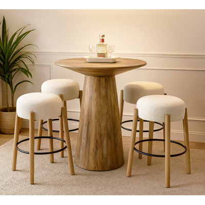 Ensemble de table de bar 36 po avec 4 tabourets de bar Natalia en tissu ivoire Jaden