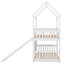 Lit superposé simple au-dessus de simple avec glissière, structure en bois de style maison pour chambre d'enfant, conception peu encombrante avec garde-corps-121466681