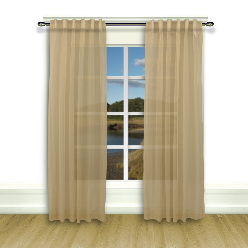 Aonan Solid Semi-Sheer Wanda Pleat Curtain Panels, Linen, 52" W x 96" L
