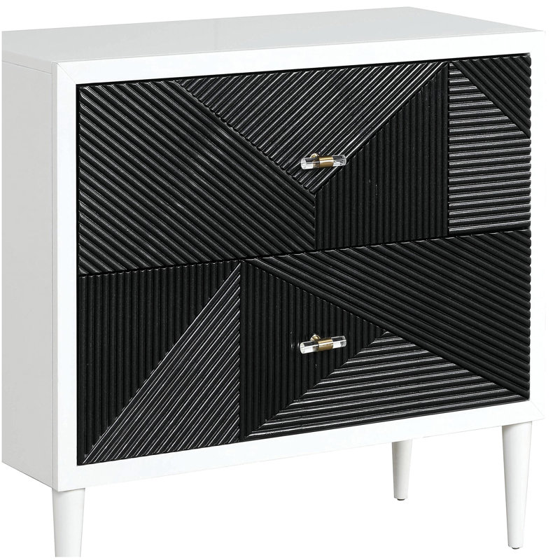 Table de chevet blanche et noire avec 2 tiroirs