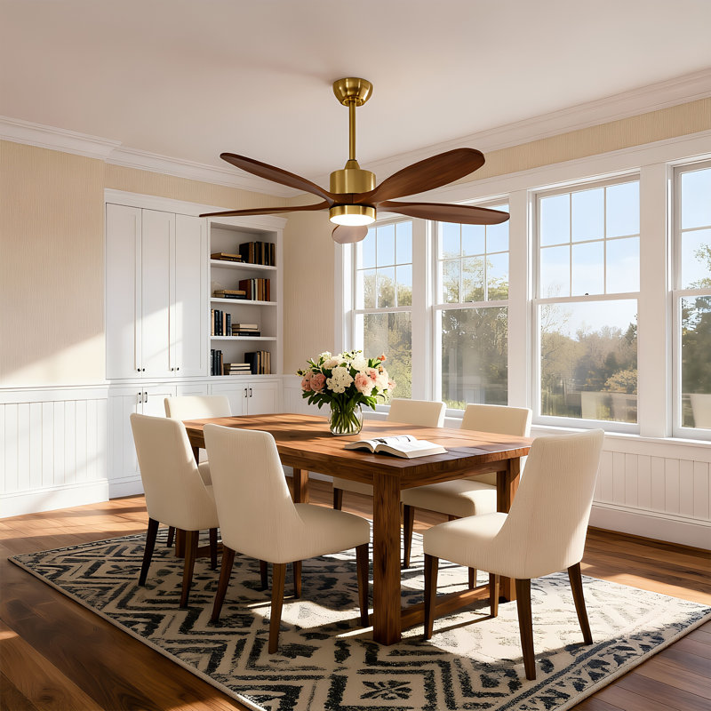  52 Inch Ceiling Fans With Lights And Remote Control, Reversible, 5 Wood Blades, 6 Speeds, 3CCT Dimmable, Noiseless,Modern Ceiling Fan For Bedroom Living Room Gazebo Patio,Gold